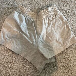 Reformation High-Waist Linen-Blend Elastic Shorts — Light Taupe